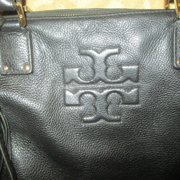 Tory Burch Medium Double Handle Satchel Bag Color Black Pebbled Leather - Picture 2 of 4